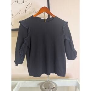 Zara Trafaluc Black Ruffle Accent 3/4 Sleeve Top-Size M